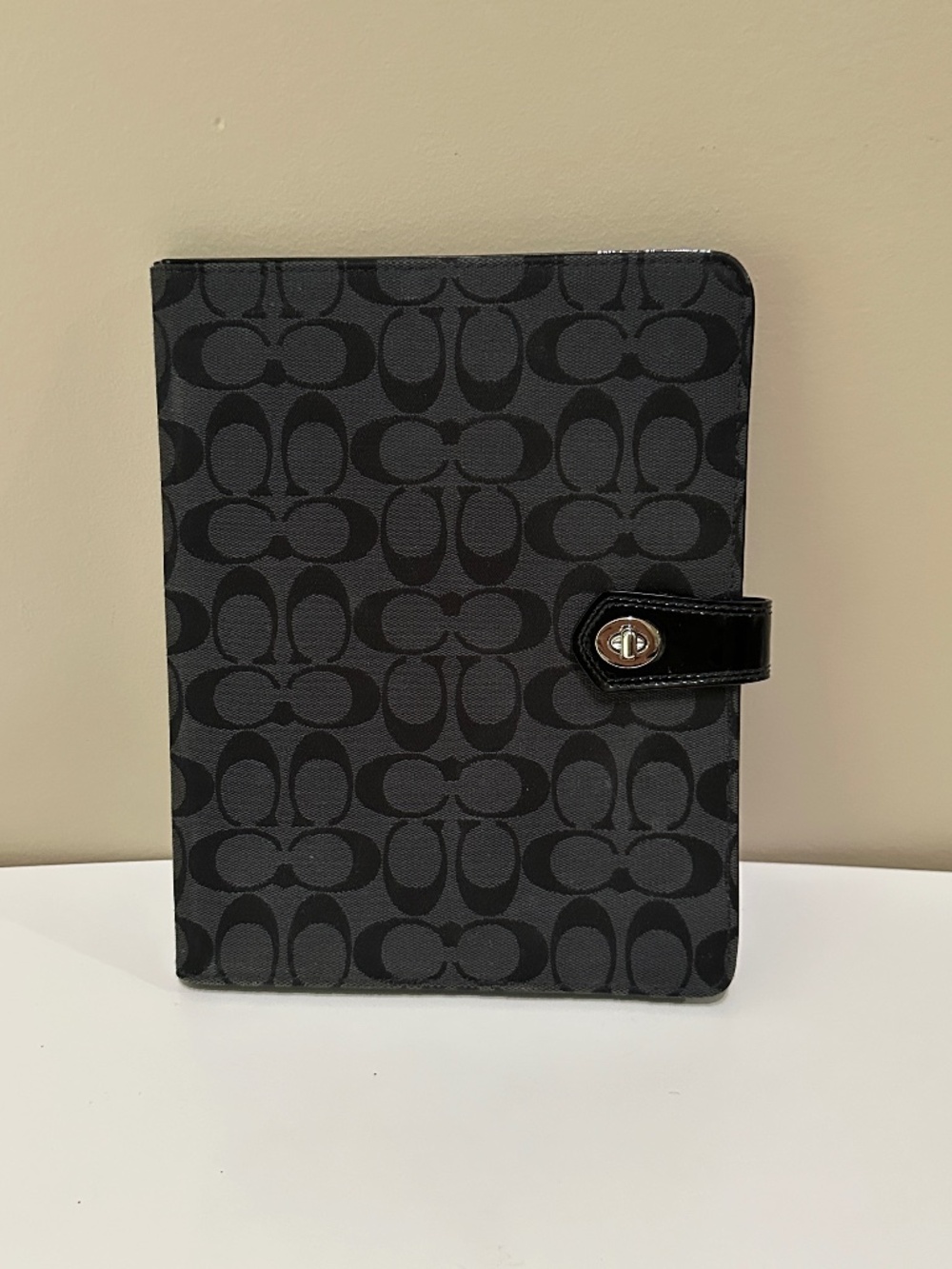 Vintage Coach Black Canvas and Patent Leather Turn Lock iPad Tablet Case Y2K
